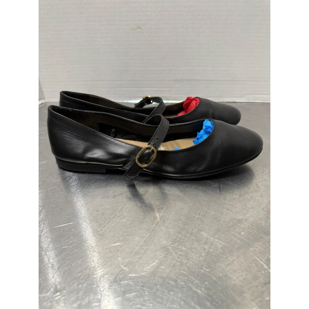 Genuine Leather Mary Jane Flats Black Made in Italy Round Toe Buckle Strap 9 US